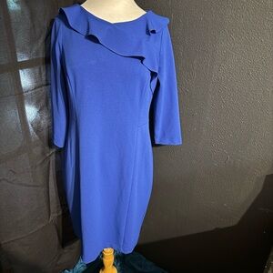 DKNY Cobalt Blue Ruffle-Trim Midi Dress